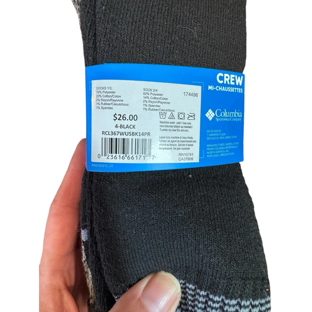 Women’s M Columbia Crew Socks Size 4-Black Gray and Black